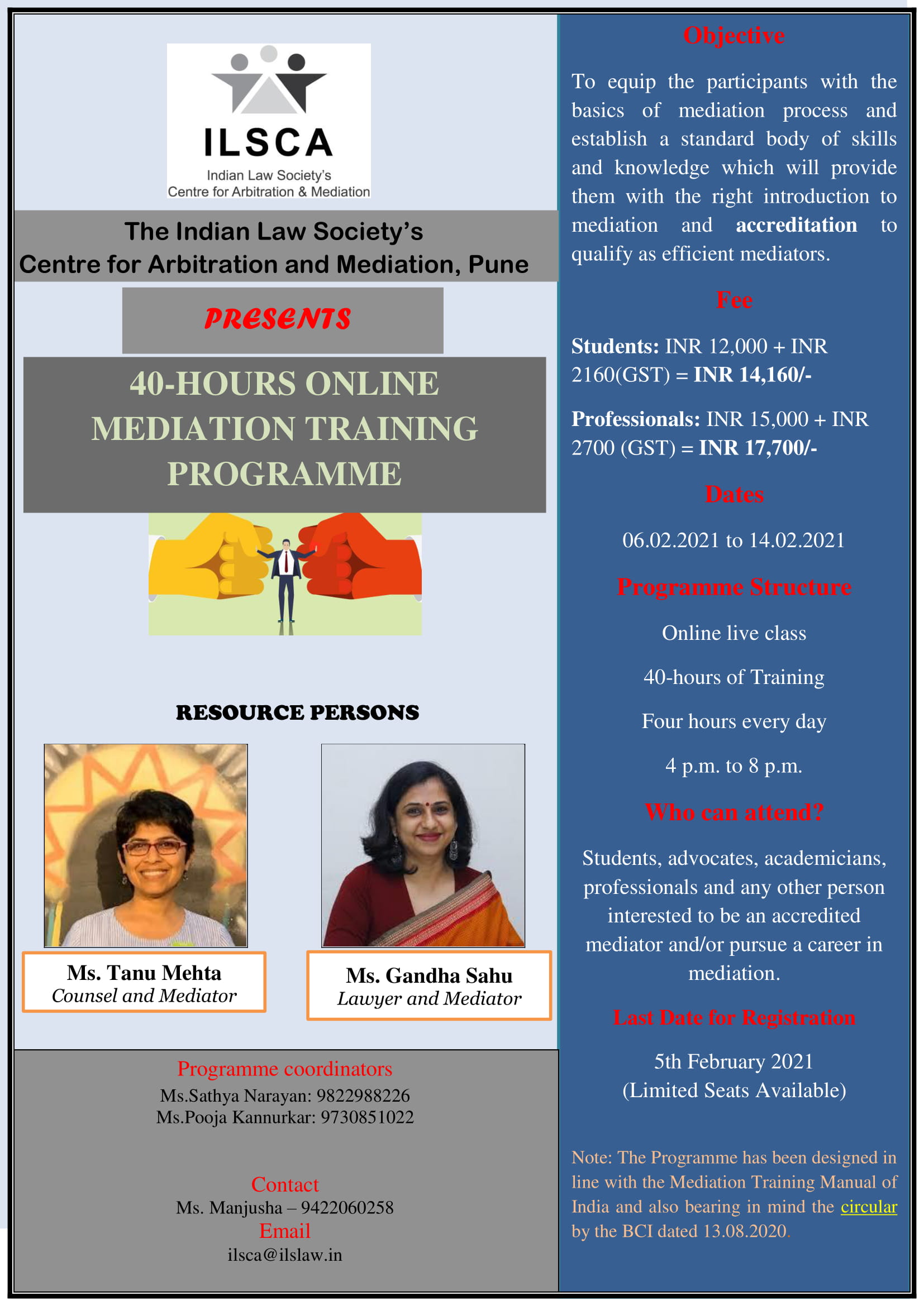 40-hours Online Mediation Training Programme